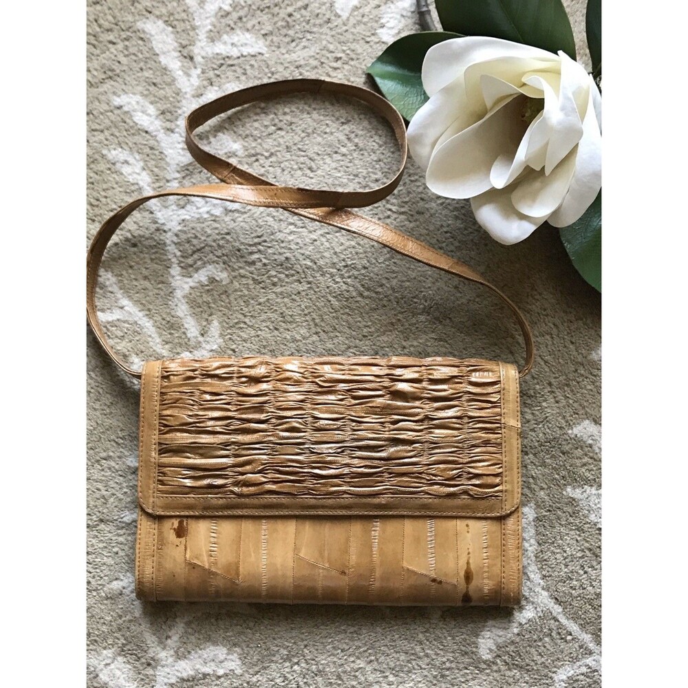 Vintage Eel Skin Impo Clutch W/detachable Shoulder Strap Brown Tan Fall